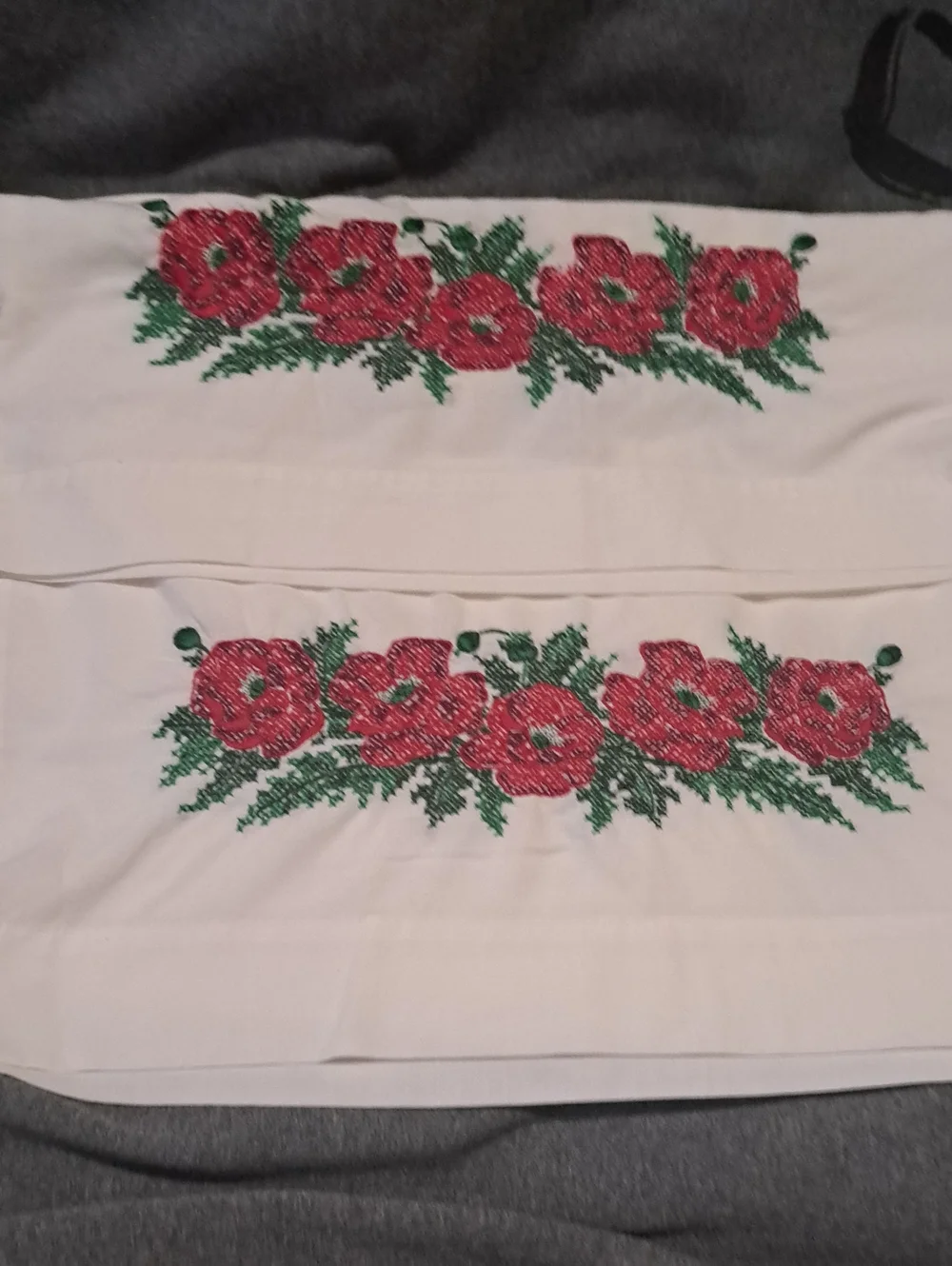 Hand-Embroidered Floral  Pillowcase Vintage